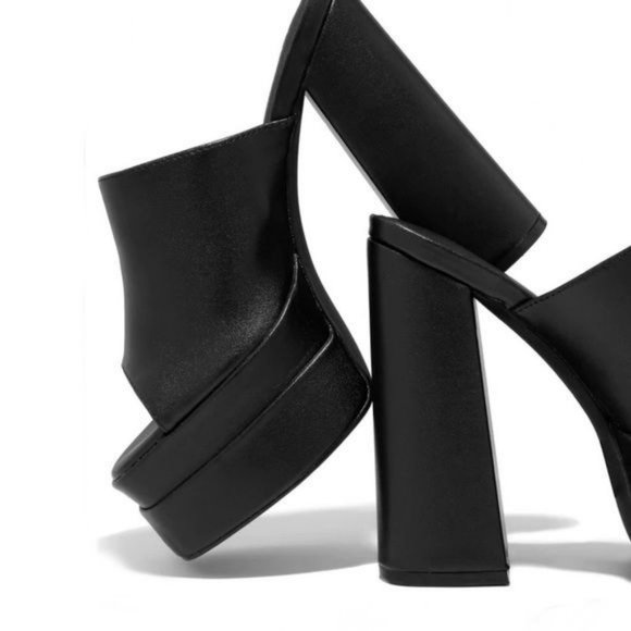 !! NEW !! Platform Block Heel Mules in Black - Picture 5 of 9